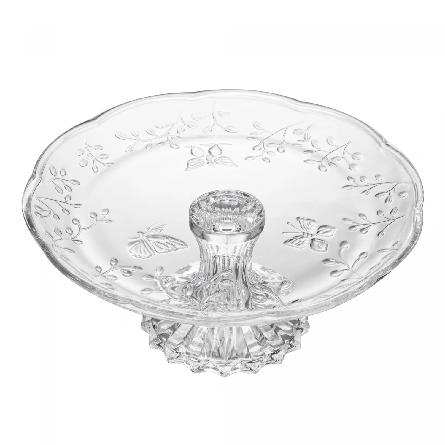 Prato para Bolo com Pé New Butterfly 26,5cm x 27cm x 12cm Cristal Ecológico - Lyor