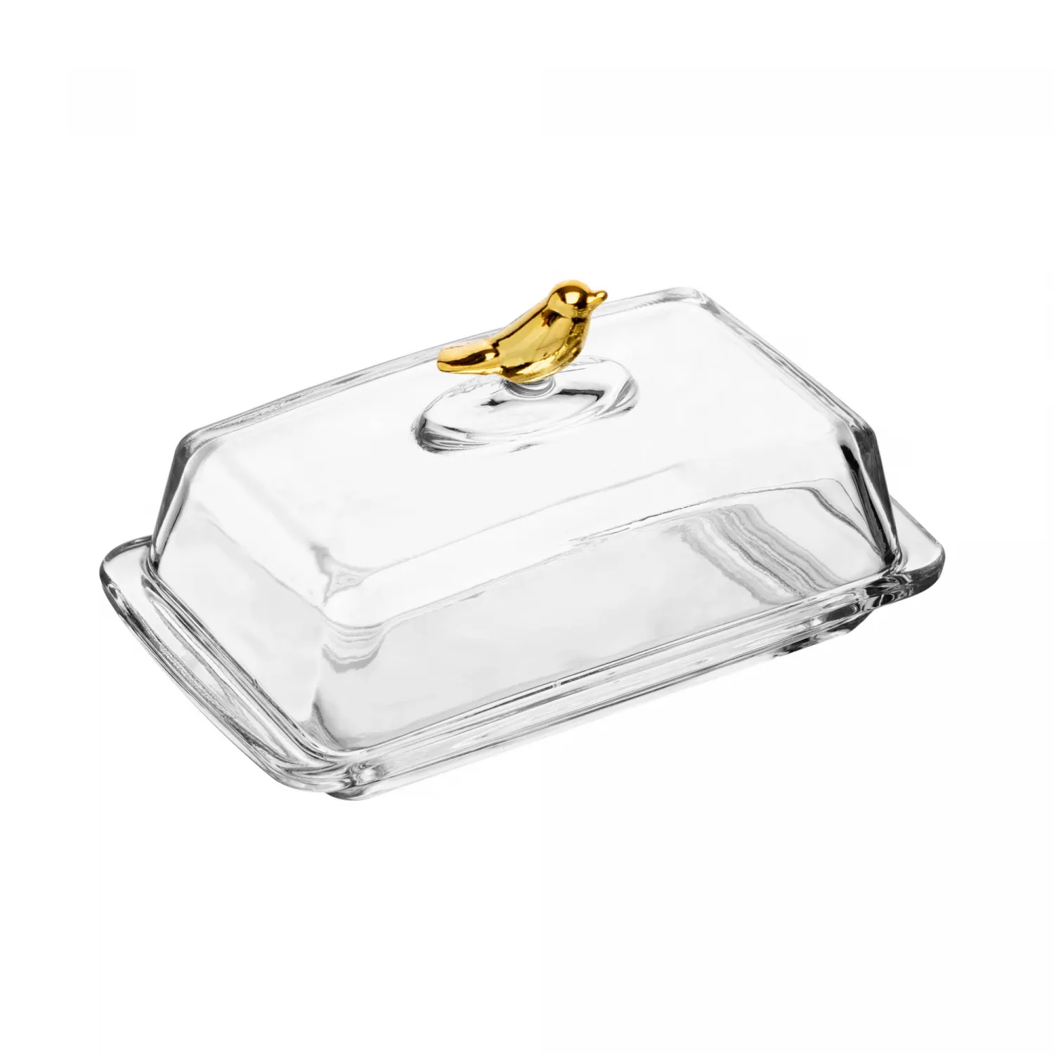 Manteigueira Retangular com Tampa Golden Bird 18cm x 10cm x 9cm Cristal Ecológico - Wolff